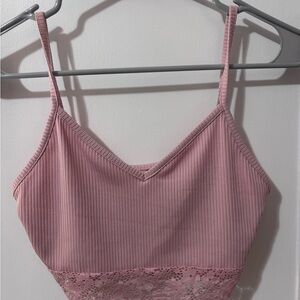 SHEIN Mauve Lace Trim Ribbed Cami